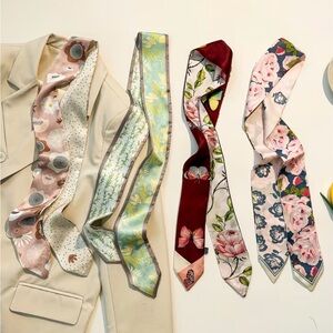 Set of 4 Floral Butterfly Botanical Silk Twillies - Purse Bag Twilly